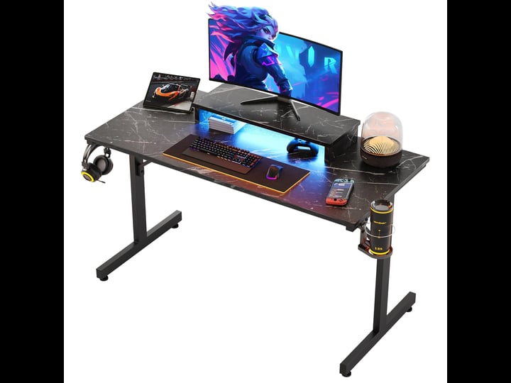 bestier-42w-small-led-gaming-computer-desk-with-monitor-stand-cup-holder-headset-hooks-black-marble-1