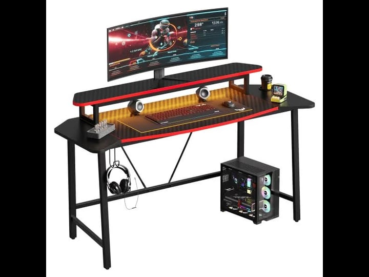 bestier-63w-gaming-desk-with-aircraft-arc-led-lights-monitor-stand-carbon-fiber-black-1