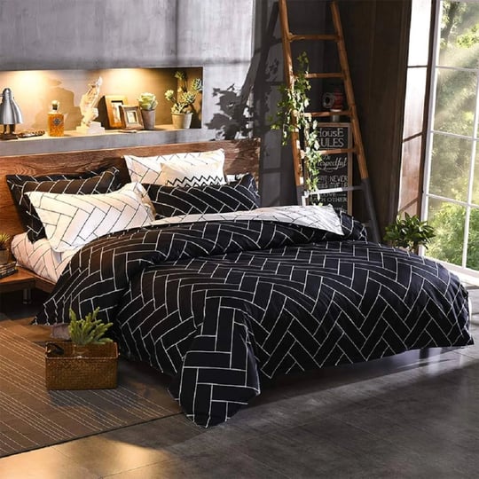 black-geometric-duvet-cover-set-full-3-piece-black-and-white-striped-bedding-set-1