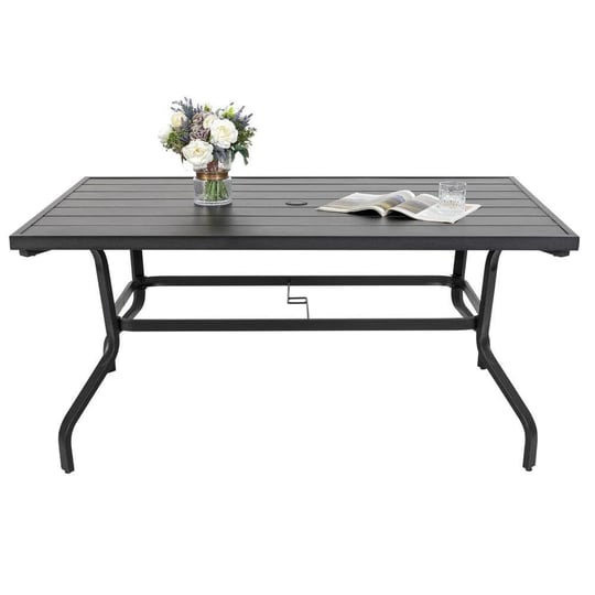 black-rectangle-metal-outdoor-patio-dining-table-with-umbrella-hole-1