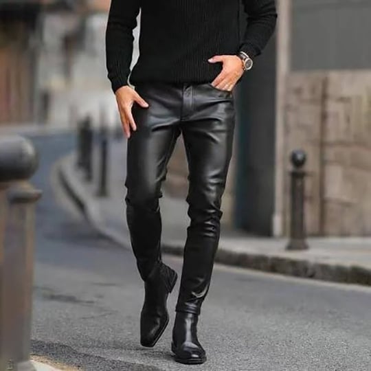 black-slim-fitting-solid-leather-pants-helloice-1
