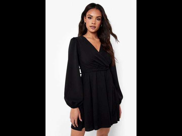 boohoo-balloon-sleeve-wrap-mini-skater-dress-black-size-9