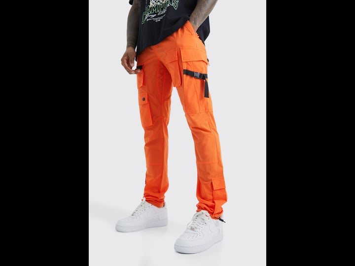 boohoo-mens-elastic-waist-slim-multi-cargo-strap-pants-orange-1