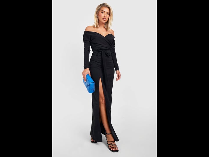 boohoo-off-the-shoulder-split-maxi-bridesmaid-dress-black-size-11