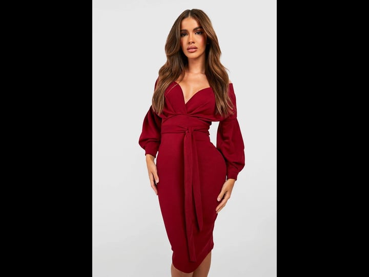 boohoo-off-the-shoulder-wrap-midi-dress-orange-size-15