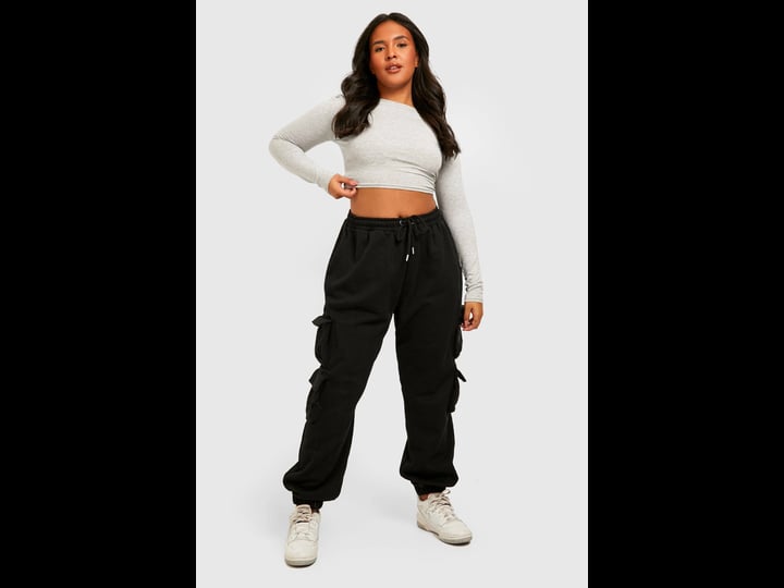 boohoo-plus-double-cargo-pocket-oversized-sweatpants-black-size-17
