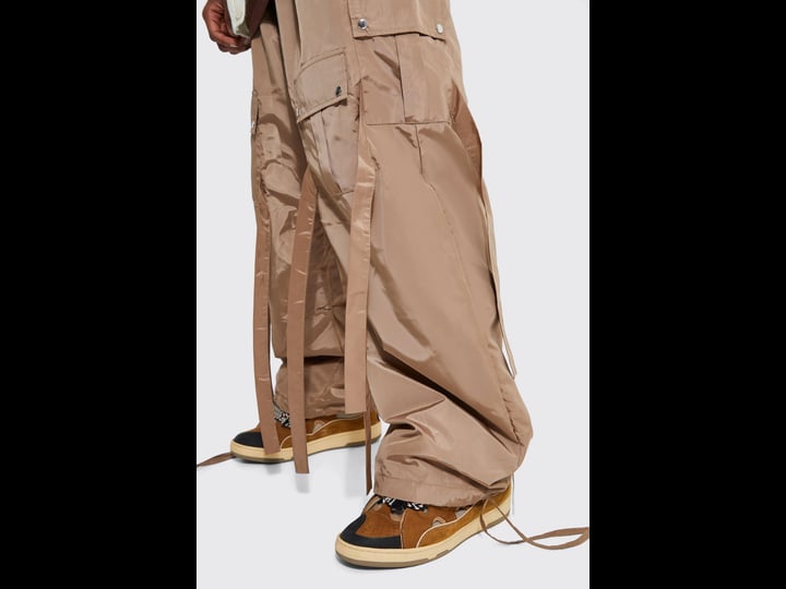 boohooman-elastic-waist-parachute-cargo-strap-pants-beige-size-s-1