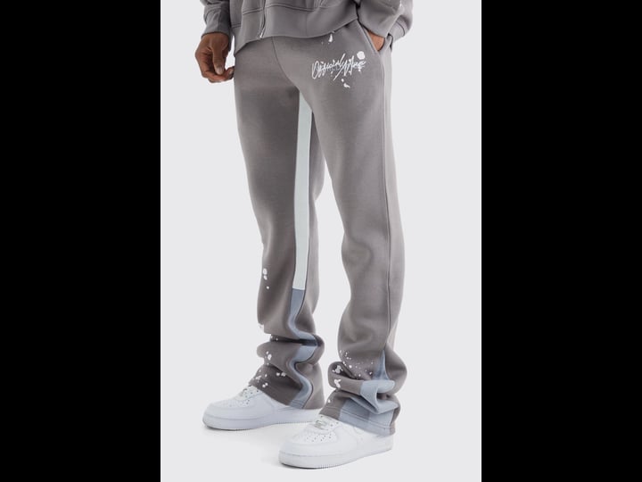 boohooman-mens-slim-stacked-flare-sweatpants-with-gusset-panel-grey-1