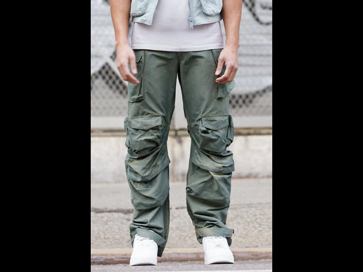 boohooman-parachute-multi-pocket-fixed-waist-pants-green-size-31