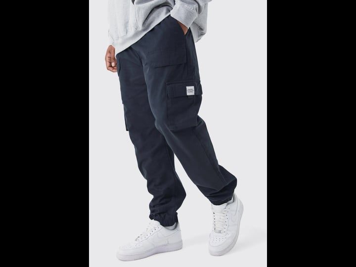 boohooman-plus-size-elastic-waist-slim-fit-buckle-cargo-jogger-1