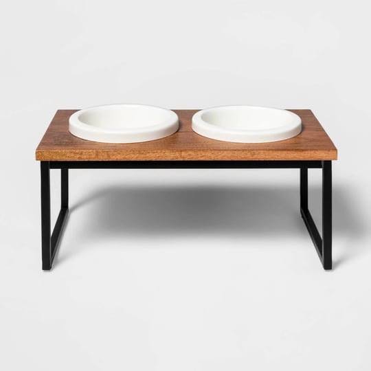 boots-barkley-modern-short-metal-elevated-black-dog-bowl-with-natural-wood-top-target-1