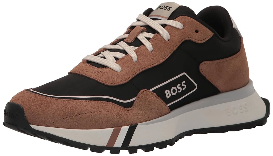 boss-mens-mixed-material-trainer-sneakers-with-signature-stripe-detail-brown-size-8