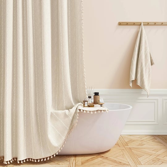 bttn-boho-farmhouse-shower-curtain-linen-rustic-weighted-striped-fabric-shower-curtain-set-with-tass-1