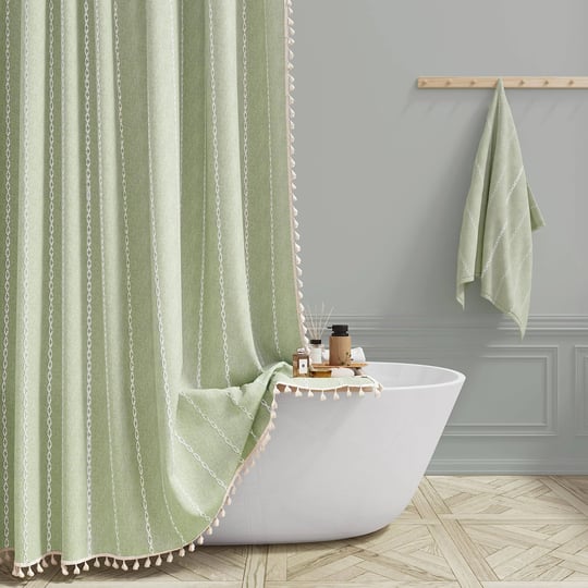bttn-sage-green-farmhouse-shower-curtain-boho-linen-striped-heavy-duty-fabric-shower-curtain-set-wit-1