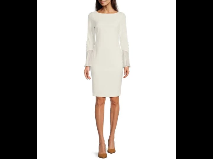 calvin-klein-chiffon-bell-sleeve-sheath-dress-cream-size-15