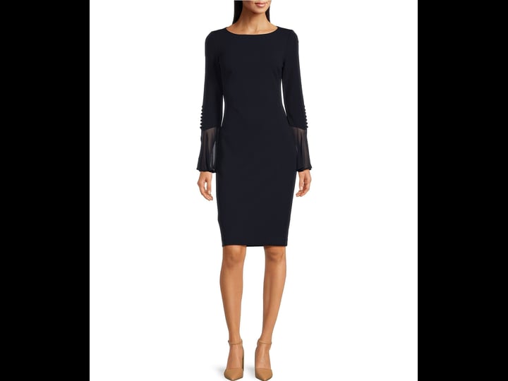 calvin-klein-chiffon-bell-sleeve-sheath-dress-indigo-size-15