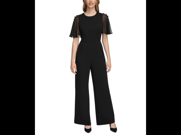 calvin-klein-womens-flutter-sleeve-button-trim-jumpsuit-black-size-7