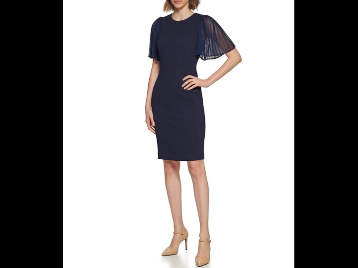 calvin-klein-womens-pleated-illusion-sleeve-sheath-dress-indigo-size-9