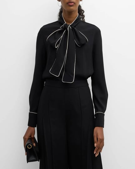 carolina-herrera-bow-button-down-shirt-with-piping-pearl-black-womens-4-shirts-tops-blouses-button-d-1