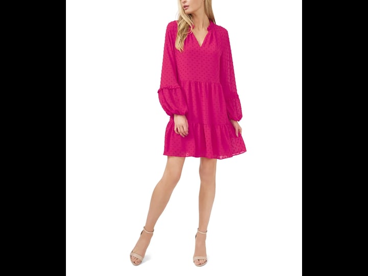 cece-womens-long-sleeve-v-neck-ruffled-clip-dot-dress-bright-rose-size-xl-1