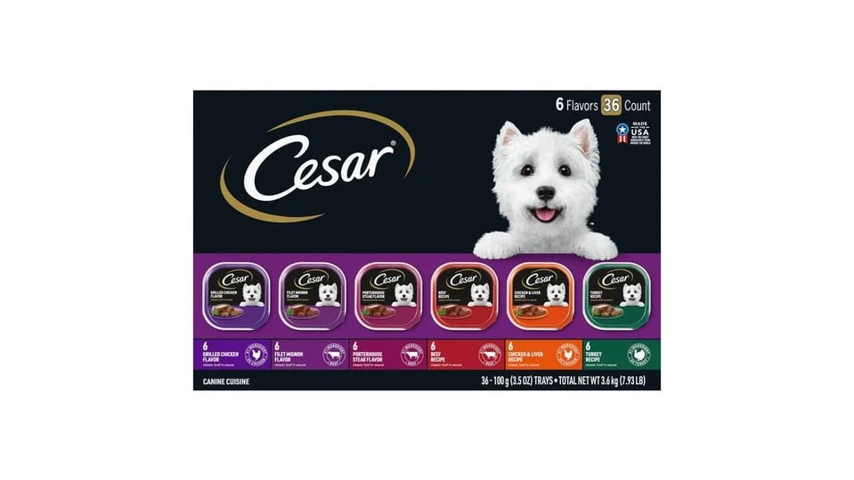 cesar-classics-dog-food-canine-cuisine-6-flavors-36-100-3-5-oz-trays-3-6-kg-7-9-lb-1