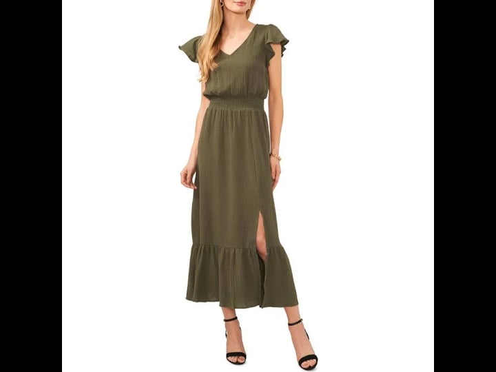 chaus-smocked-waist-seersucker-midi-dress-in-olive-1