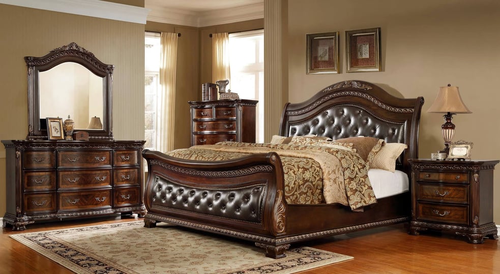 cherry-carved-wood-cal-king-bedroom-set-4pcs-mcferran-b9588-classic-traditional-1