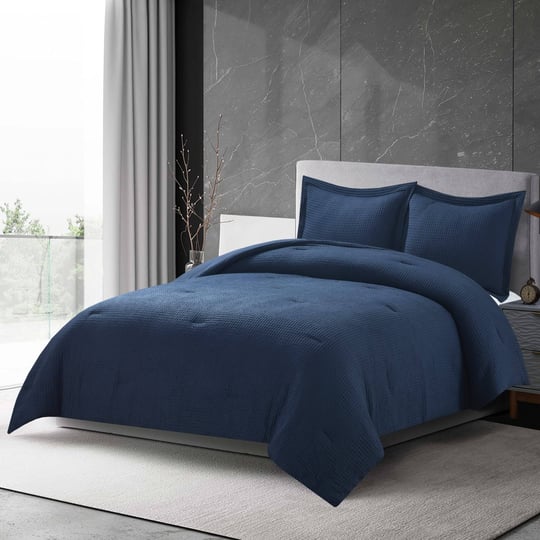 chezmoi-collection-wilmer-waffle-weave-comforter-bedding-set-queen-navy-3-piece-blue-1