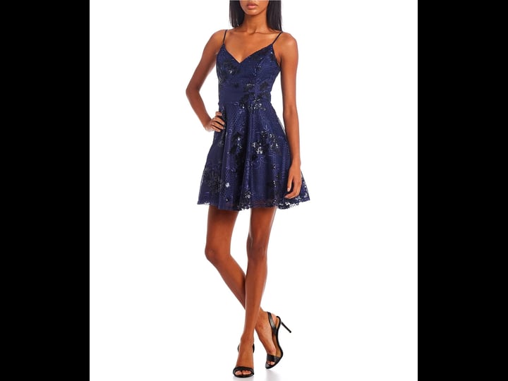 city-studios-juniors-sequined-fit-flare-dress-navy-size-6