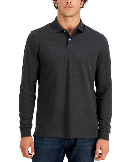 clubroom-mens-black-heather-long-sleeve-stretch-polo-m-1