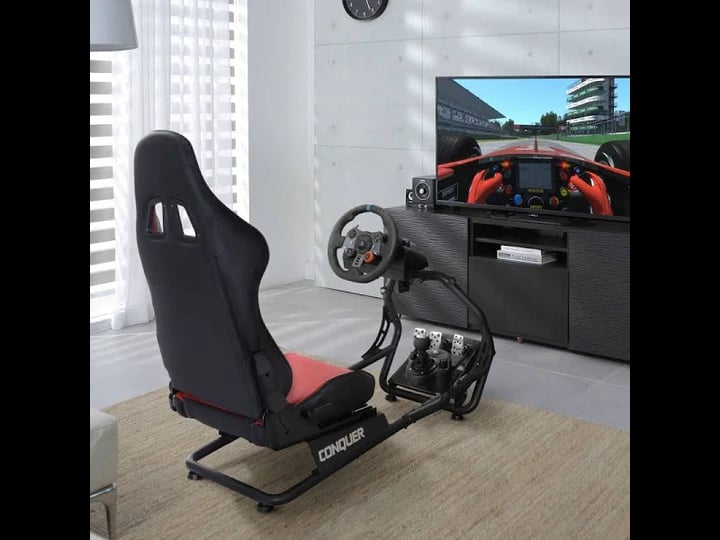 conquer-racing-simulator-cockpit-driving-seat-reclinable-with-gear-shifter-mount-gray-1