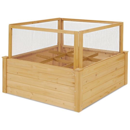 costway-raised-garden-bed-wooden-garden-box-with-9-grids-critter-guard-fence-1