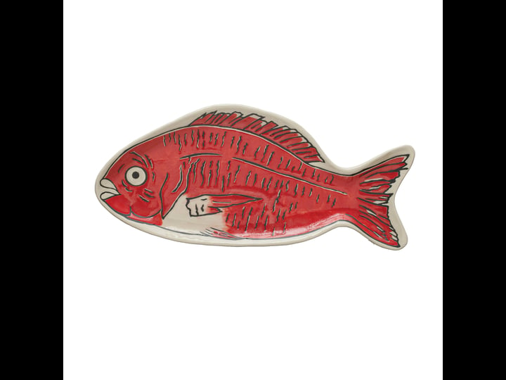 creative-co-op-stoneware-fish-shaped-wax-relief-illustration-multicolor-plate-red-1