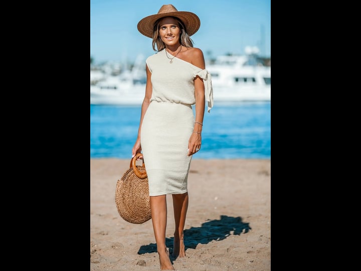 cupshe-khaki-waffle-knit-off-shoulder-midi-dress-khakim-1