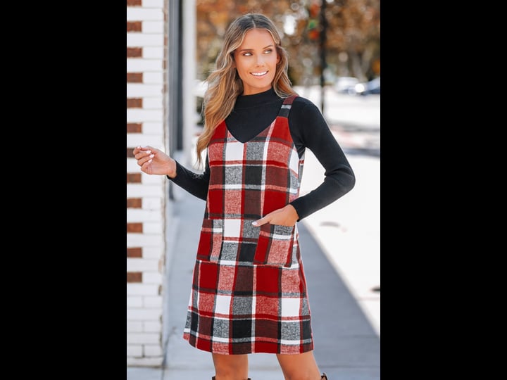 cupshe-plaid-v-neck-pocket-mini-dress-redm-1