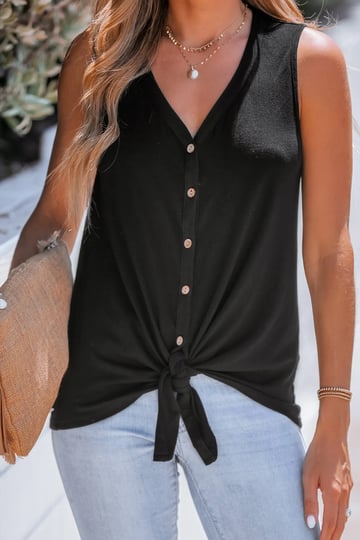 cupshe-tank-topscamis-leisure-vacation-beachwear-sleeveless-v-neck-knotted-button-front-top-black-xs-1