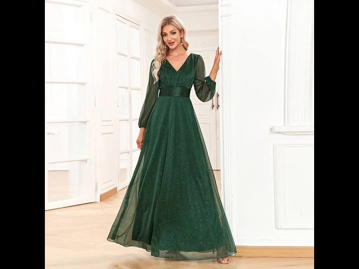 dark-green-v-neck-a-line-ruched-long-prom-dresses-with-long-sleeves-1