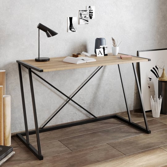 decorotika-anemon-47-wide-computer-desk-with-crossbar-metal-frame-black-and-walnut-1