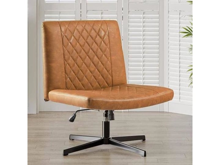 dictac-leather-office-chair-armless-desk-chair-no-wheels-brown-cross-legged-chair-wide-seat-home-off-1