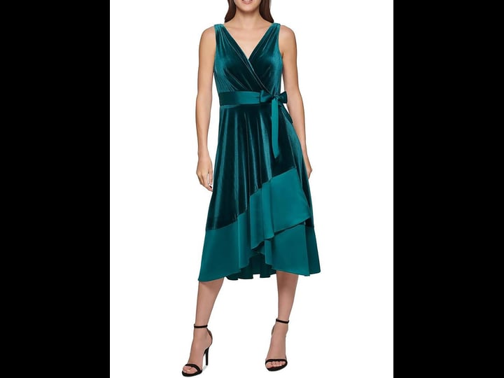 dkny-womens-velvet-midi-wrap-dress-green-7