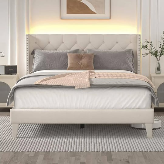 dogibixo-queen-bed-frame-led-lights-tufted-headboard-beige-1
