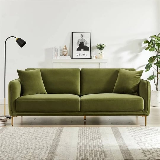 donaldson-mid-century-modern-living-room-olive-green-velvet-sofa-1