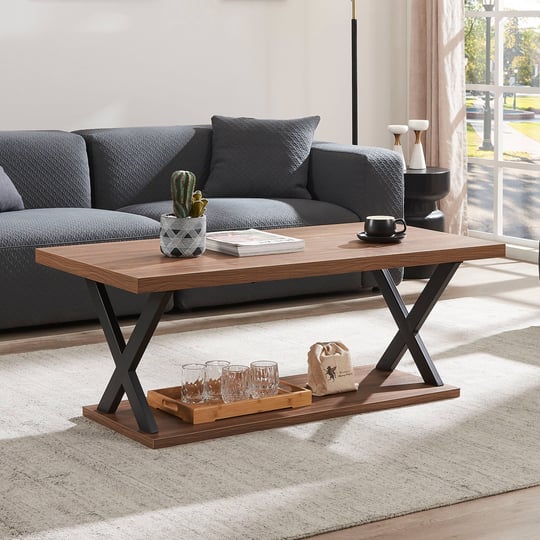 double-layer-x-coffee-table-with-storage-walnut-brown-mdf-1