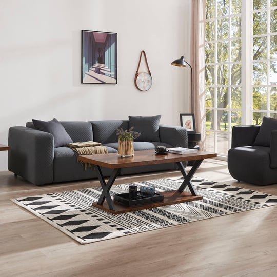 double-layer-x-coffee-table-with-storage-walnut-mdf-1