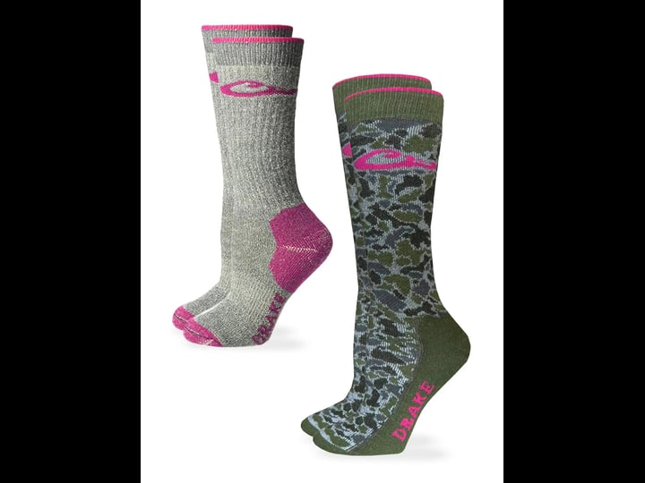drake-womens-camo-pink-merino-wool-midweight-crew-boot-socks-2-pair-pack-grey-fuchsia-medium-1