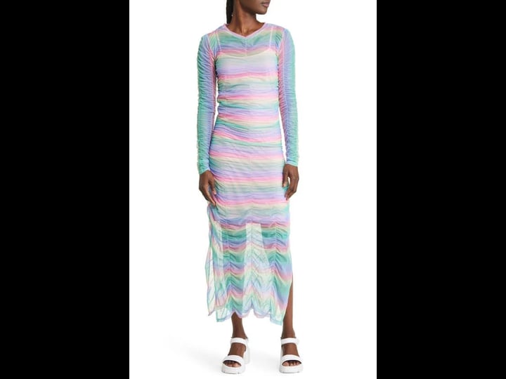dressed-in-lala-ruched-mesh-long-sleeve-midi-dress-with-slip-in-rainbow-1