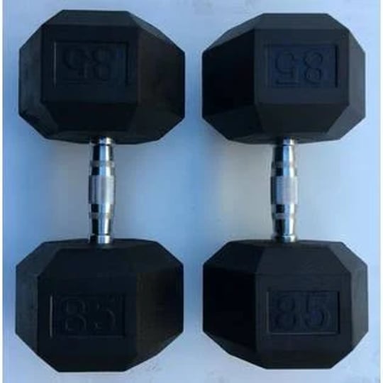 dwc-brand-new-85lb-pair-of-rubber-coated-hex-dumbbells-weights-for-commercial-gym-steel-1