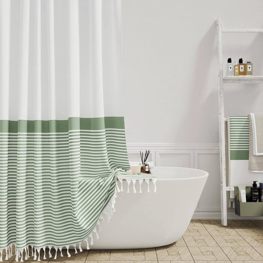 dynamene-sage-green-fabric-shower-curtain-farmhouse-boho-striped-tassel-shower-curtain-for-bathroom--1