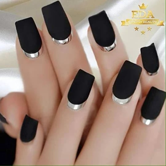 eda-luxury-beauty-matte-black-silver-chrome-french-luxe-design-full-cover-press-on-nails-acrylic-nai-1