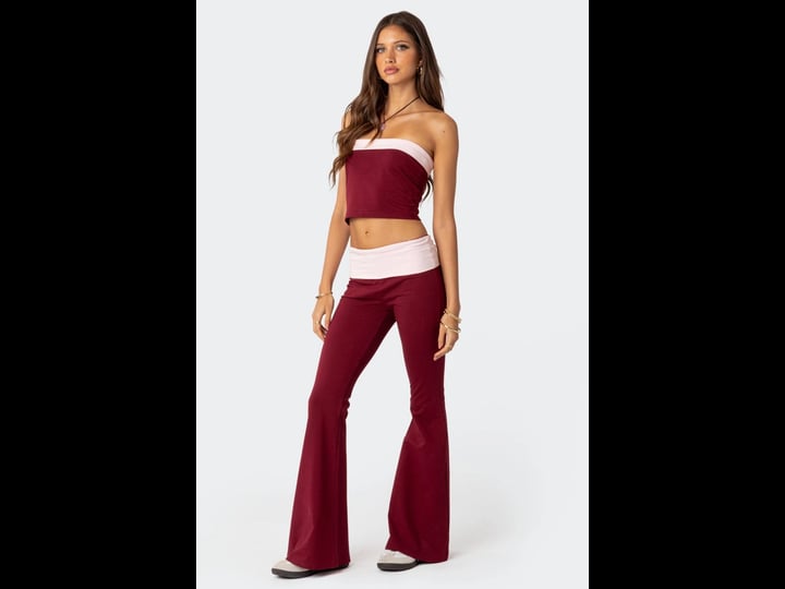 edikted-contrast-fold-over-flared-leggings-burgundy-s-1